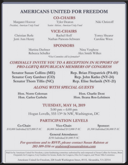 The invitation for the fundraising event in DC.