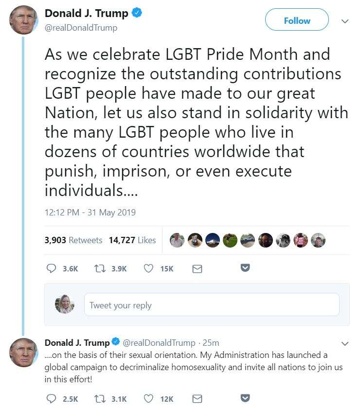Donald Trump tweets about Pride