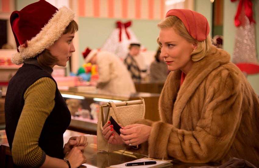 Rooney Mara and Cate Blanchett in a scene of Carol