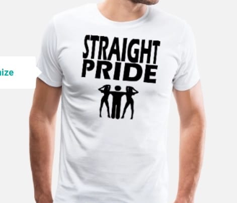 A Straight Pride T-shirt with one man stick figure and two women